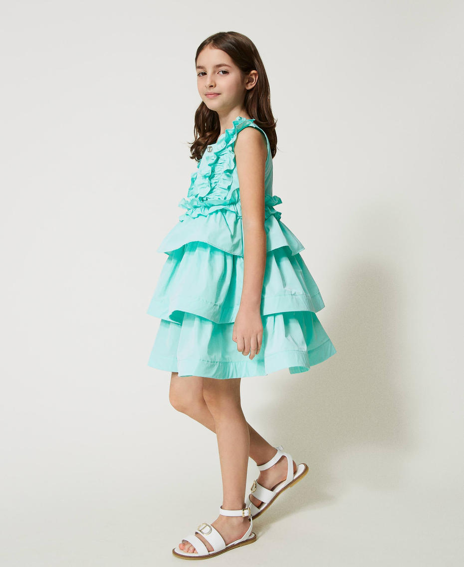 Short taffeta dress with ruffles and flounces