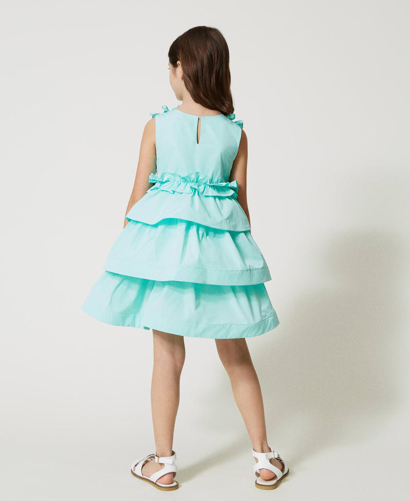 Kurzes Kleid aus Taft mit Volants und Rüschen Minzmilch Mädchen 231GJ2Q5F-04