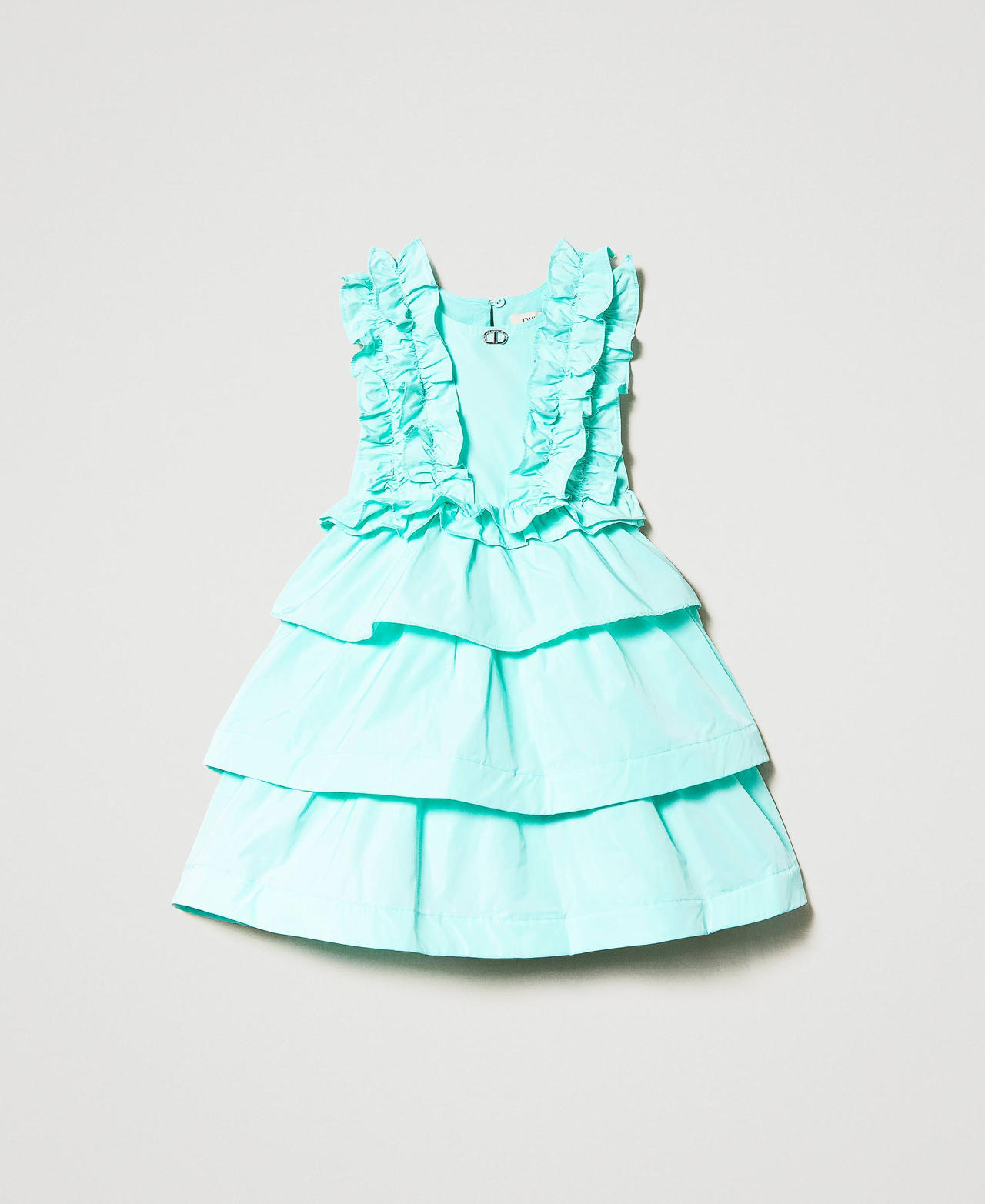 Short taffeta dress with ruffles and flounces Milk-Mint Girl 231GJ2Q5F-0S