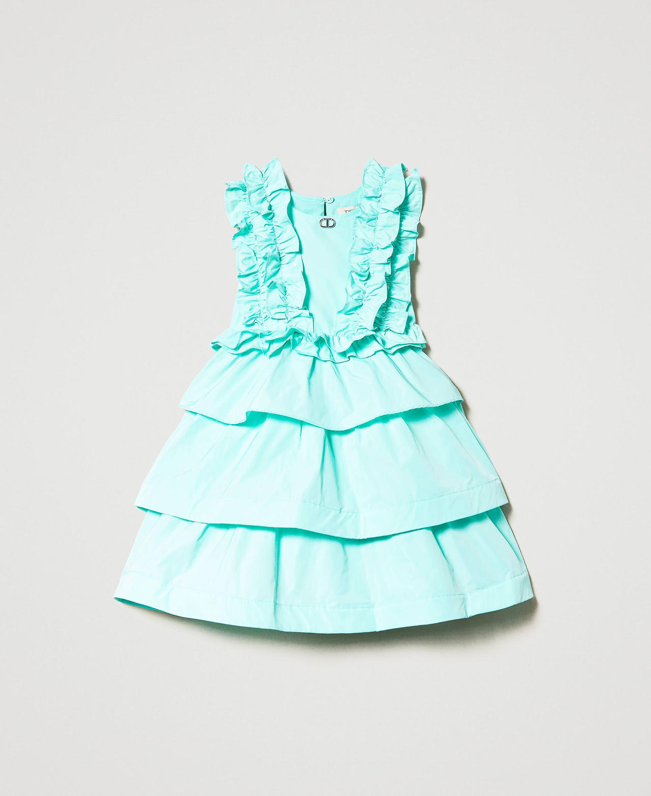 Short taffeta dress with ruffles and flounces