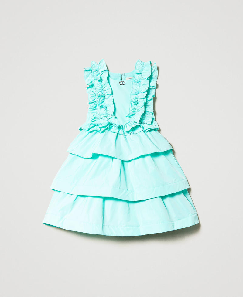 Short taffeta dress with ruffles and flounces