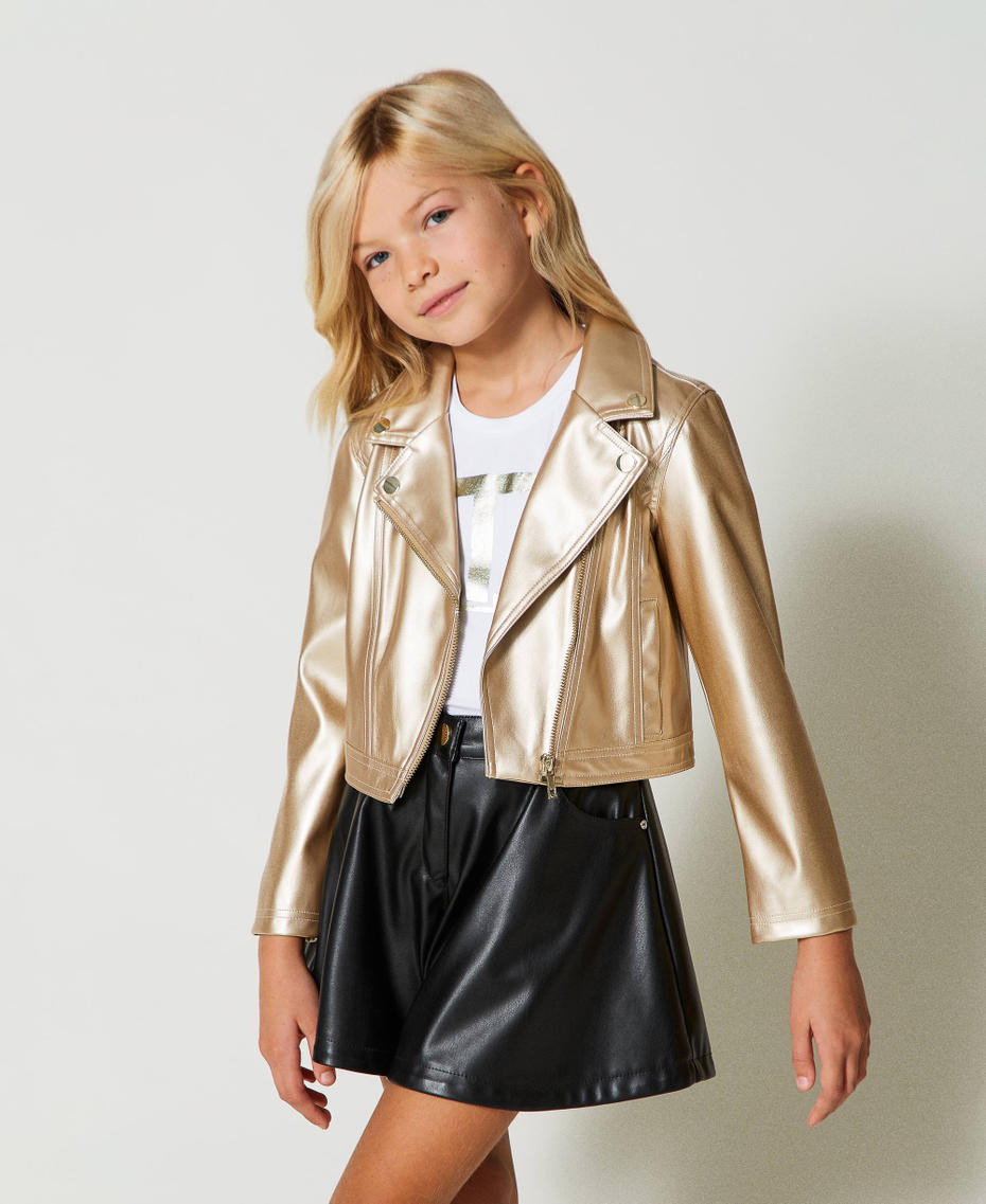 Biker jacket with gold-tone coating