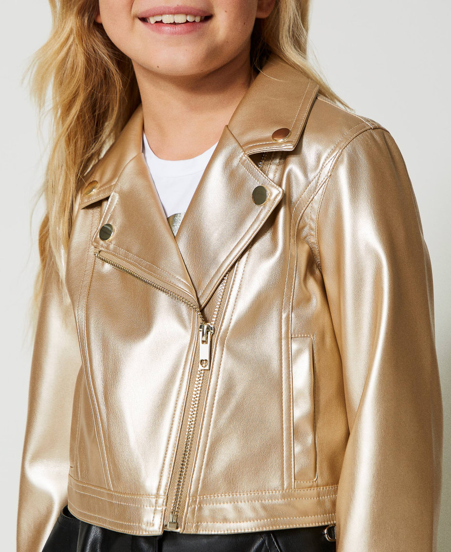 Biker jacket with gold-tone coating