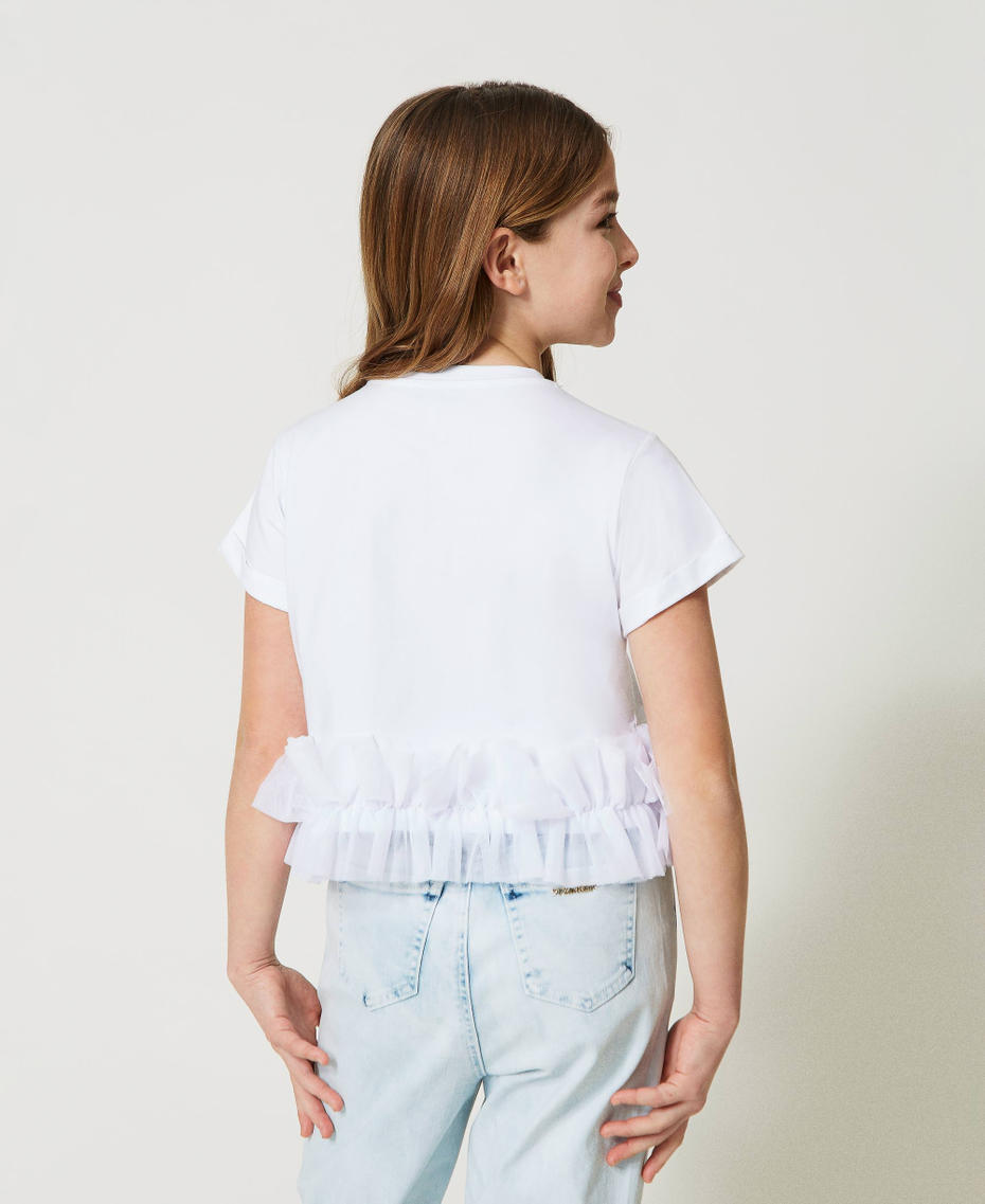 T-Shirt mit Glitzerlogo und T&uuml;llvolants