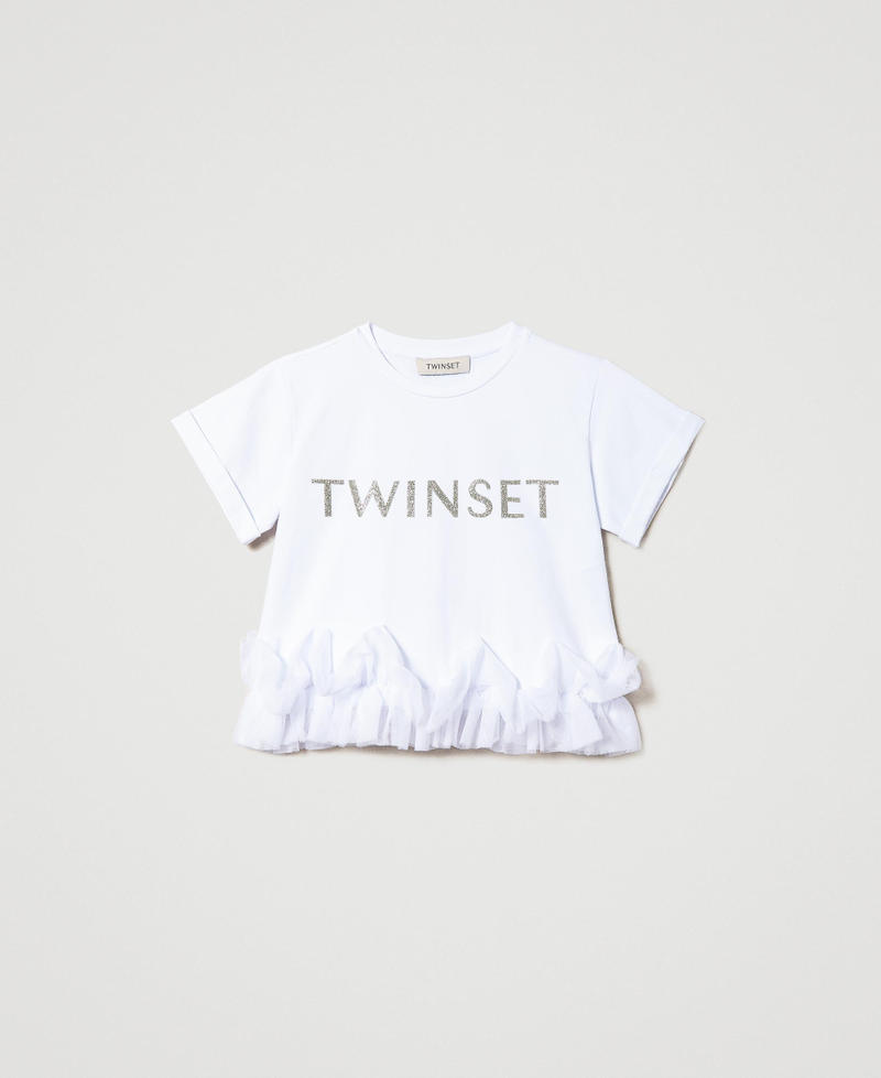 T-Shirt mit Glitzerlogo und T&uuml;llvolants