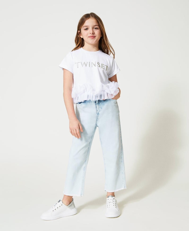 T-Shirt mit Glitzerlogo und T&uuml;llvolants