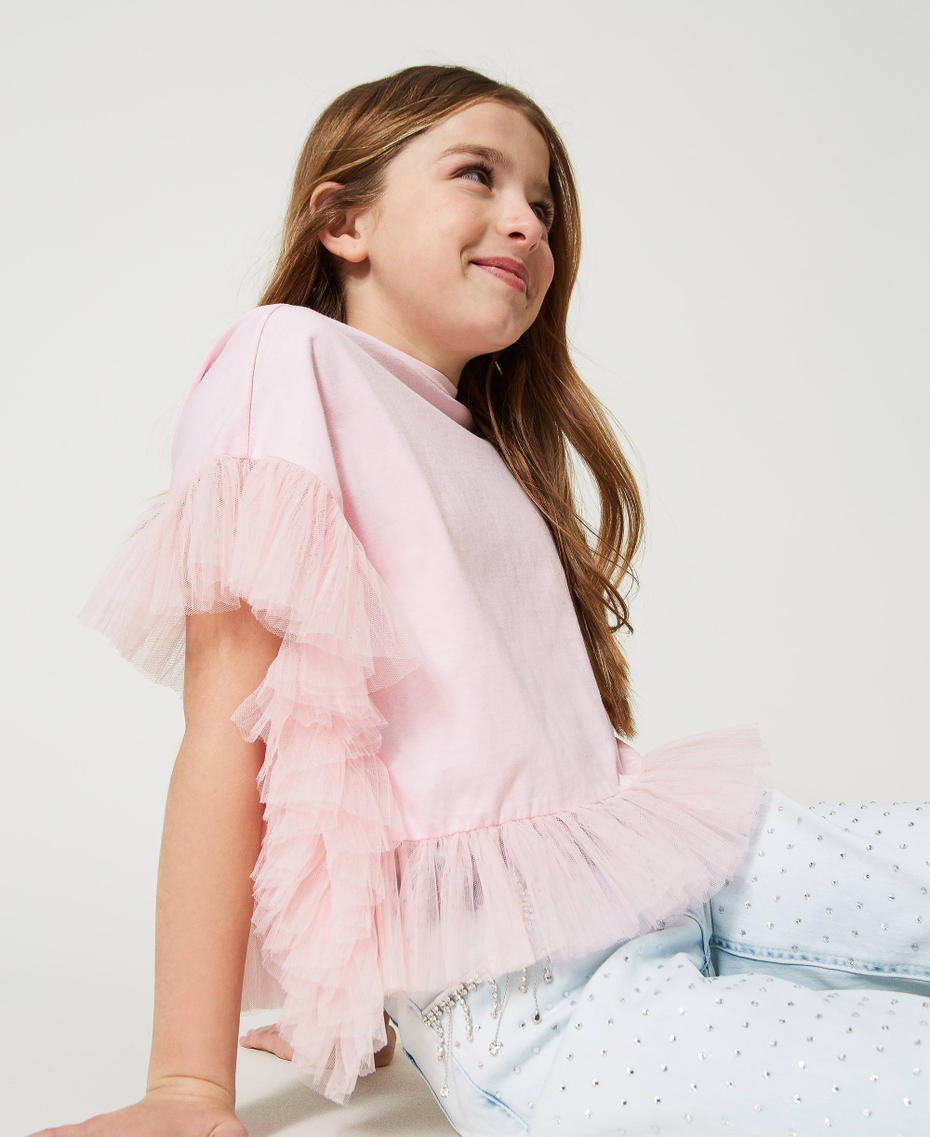 Блузка с окантовкой из плиссированного тюля Пастельный Розовый Девочка 231GJ2Q75-01