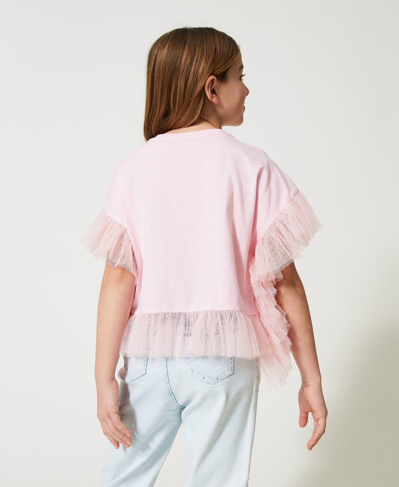Blouse with pleated tulle trim