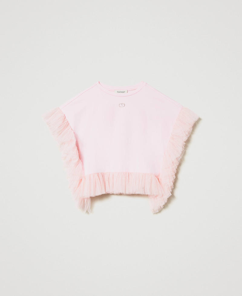 Blusa con profili in tulle plissé Pastel Pink Bambina 231GJ2Q75-0S