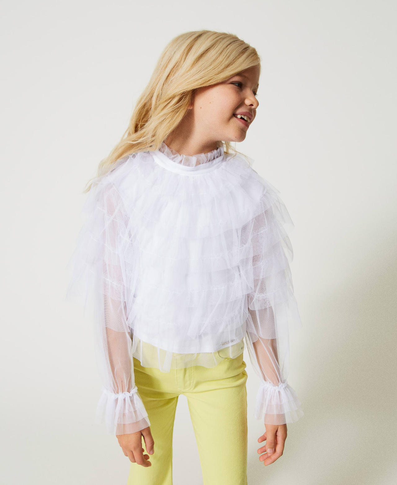 Blouse with tulle flounces