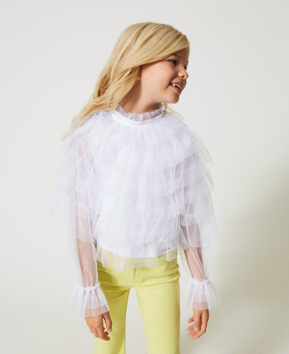 Blouse with tulle flounces
