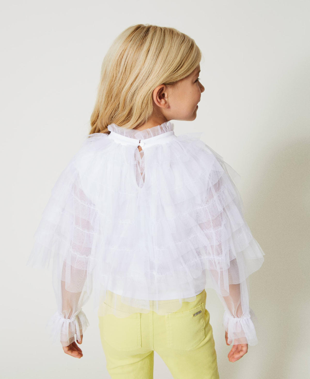 Blusa con volantes de tul Nina Blanco TWINSET Milano