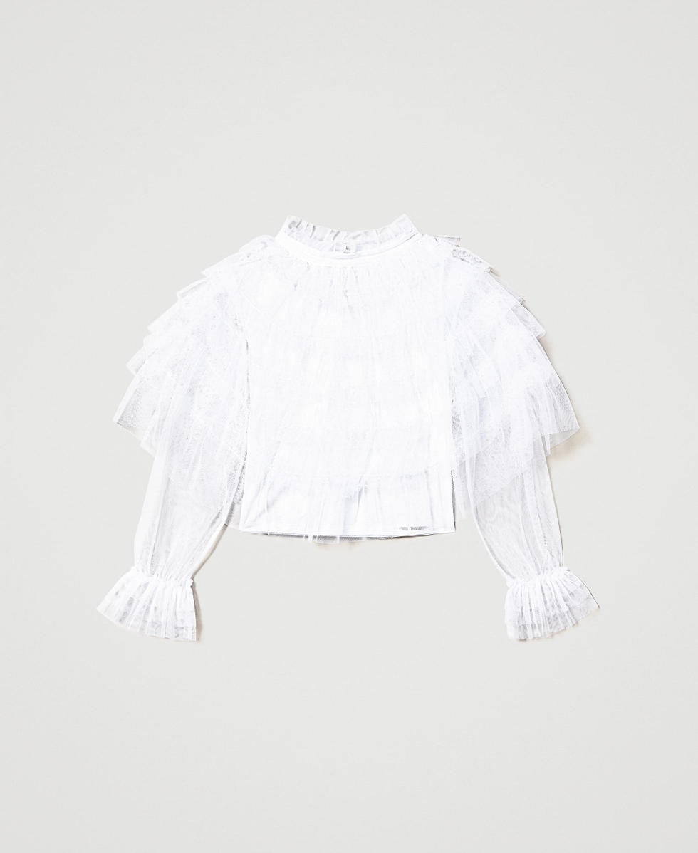 Blouse with tulle flounces