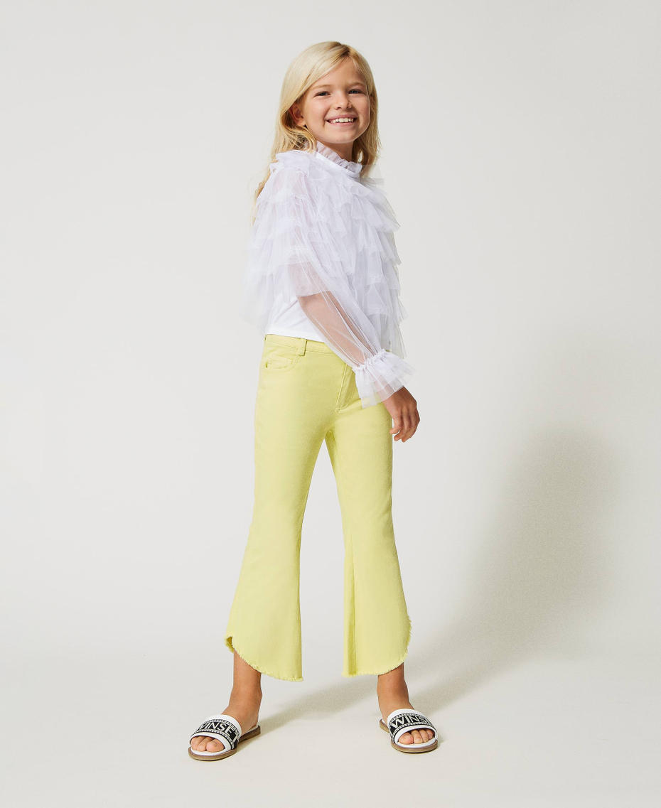 Blouse with tulle flounces