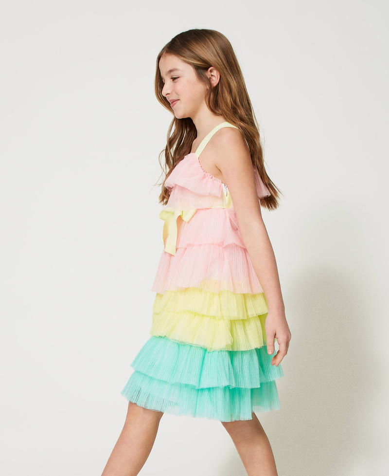 Короткое платье из плиссированного тюля с блестками Разноцветный Мятно-молочный / Пастельный Розовый / Зеленый Лайм Девочка 231GJ2Q80-02