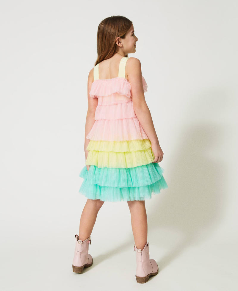 Короткое платье из плиссированного тюля с блестками Разноцветный Мятно-молочный / Пастельный Розовый / Зеленый Лайм Девочка 231GJ2Q80-03