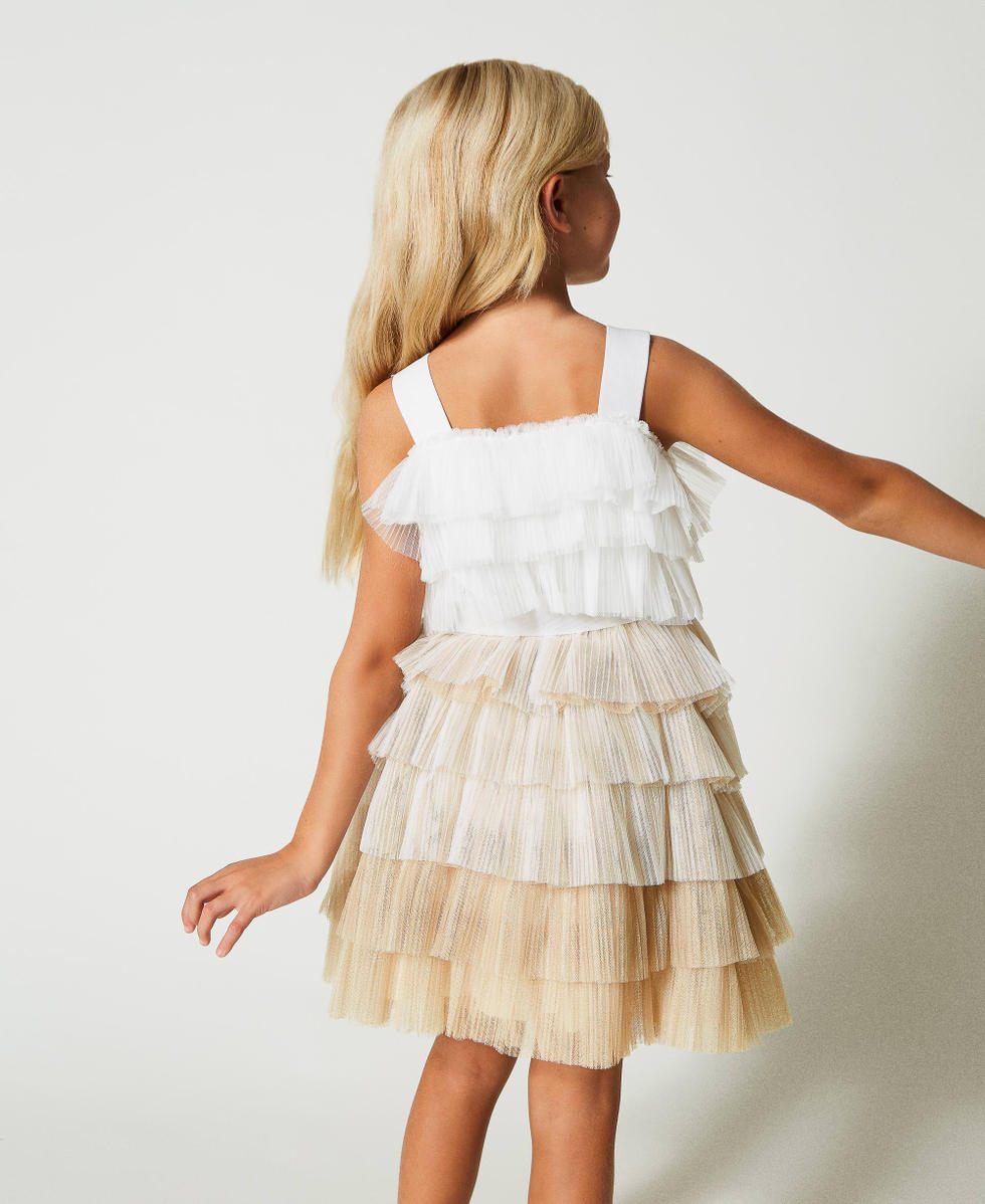 Short pleated glitter tulle dress Girl Beige TWINSET Milano
