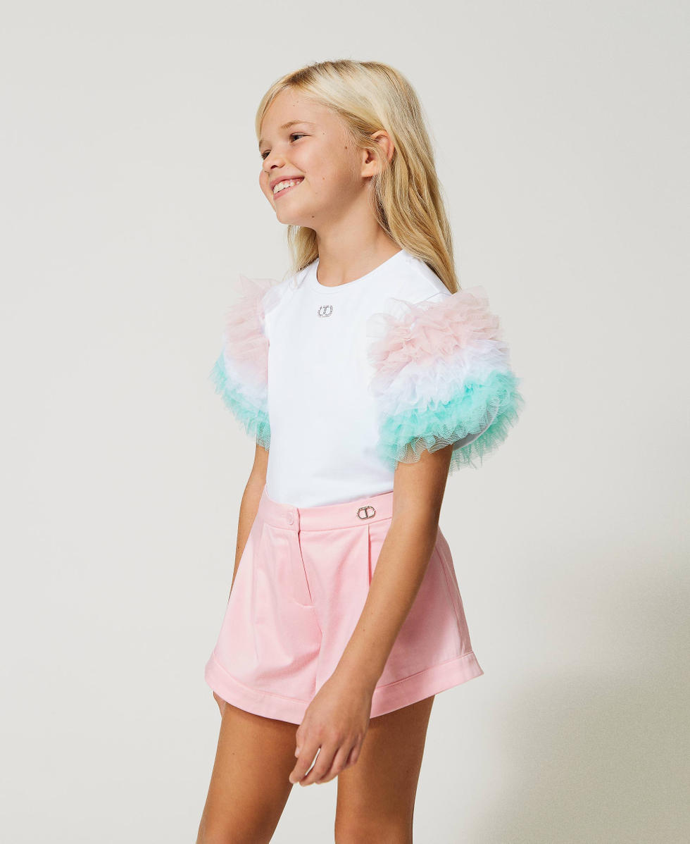 T-shirt con maniche in tulle multicolor