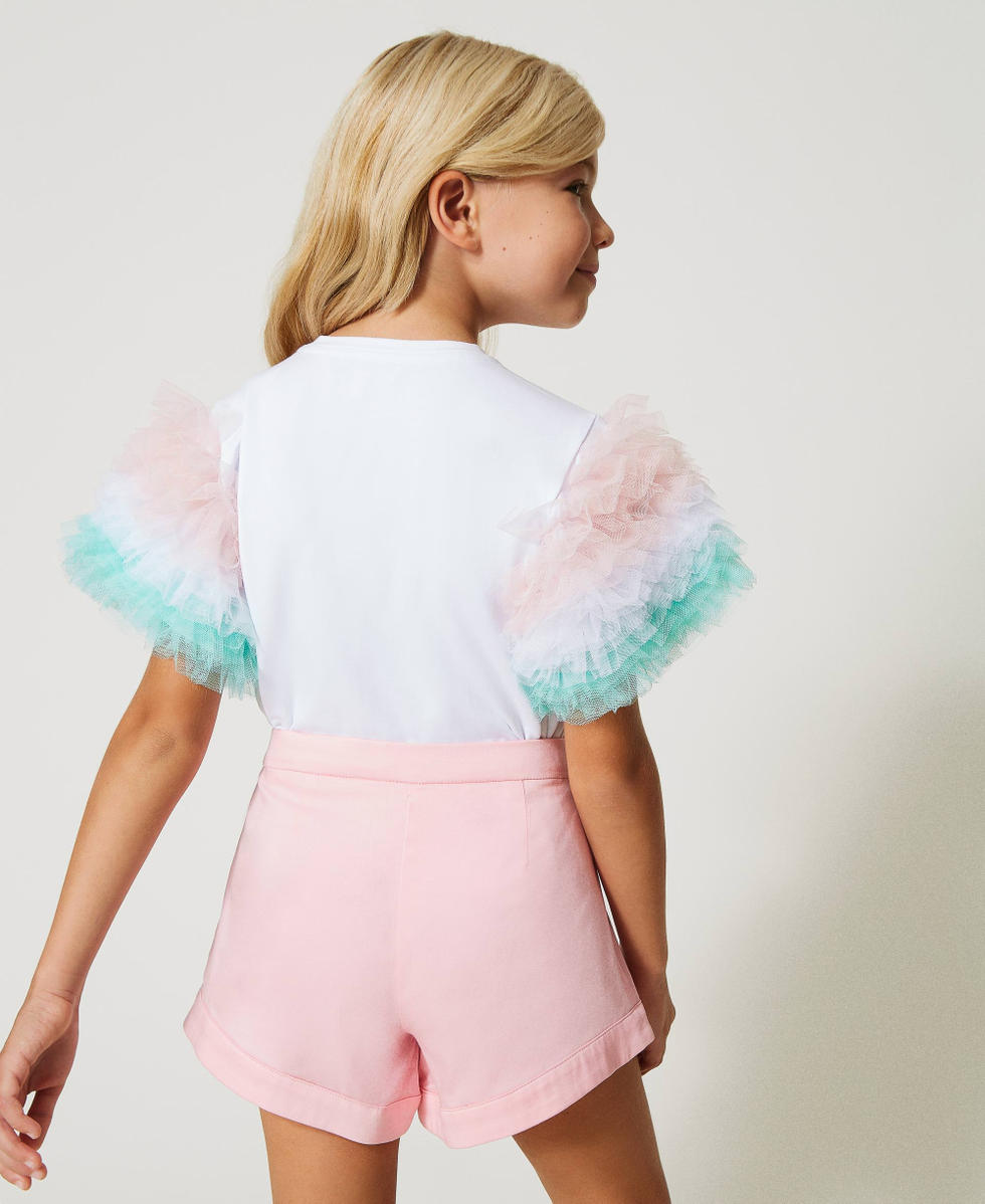 T-shirt con maniche in tulle multicolor
