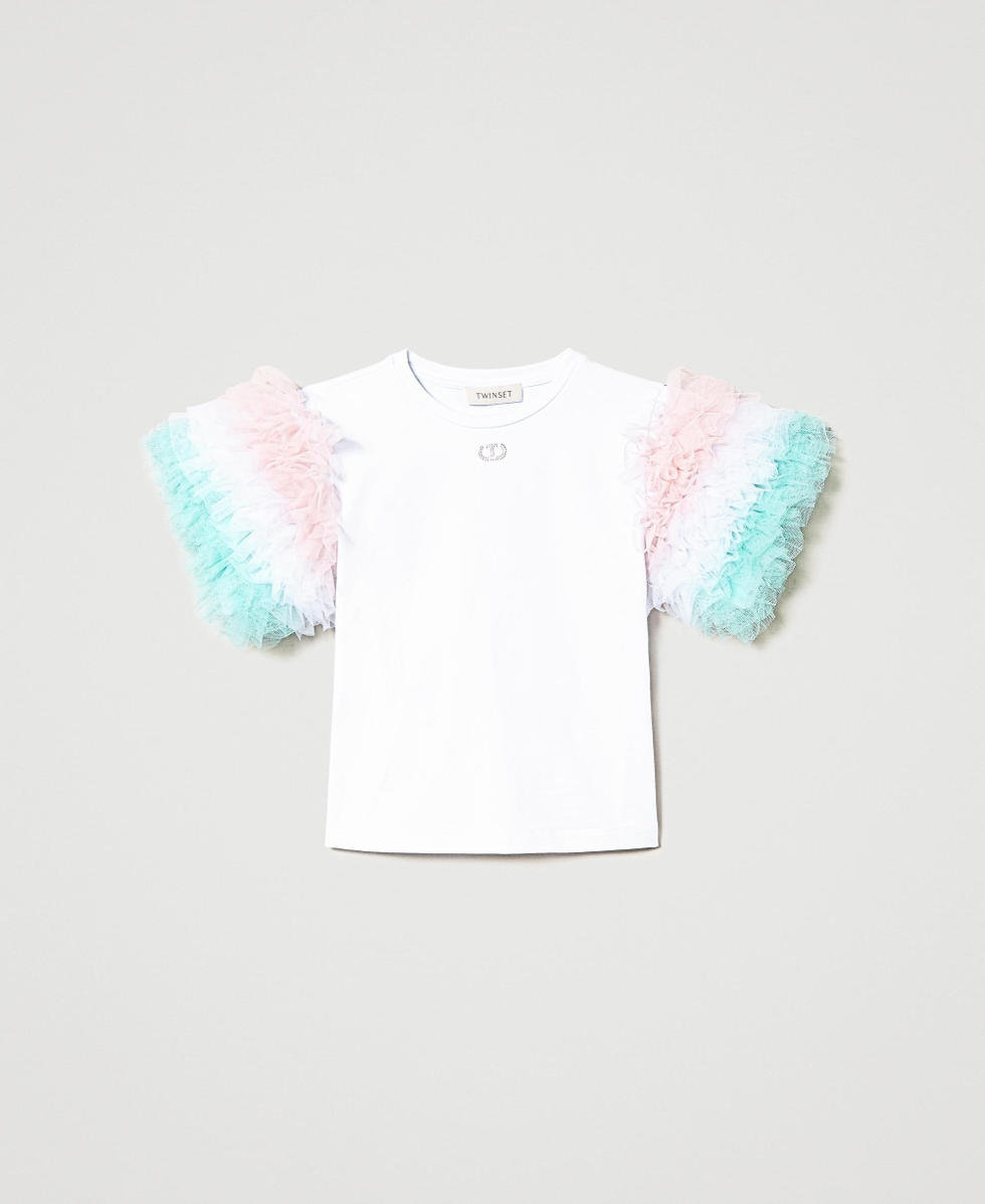T-shirt con maniche in tulle multicolor