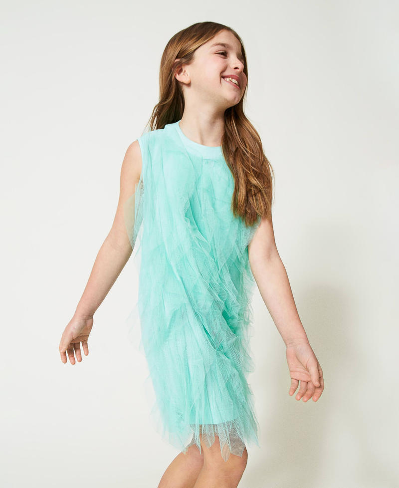Короткое платье с волнистыми оборками из тюля Молочный мятно-зеленый Девочка 231GJ2Q8A-03