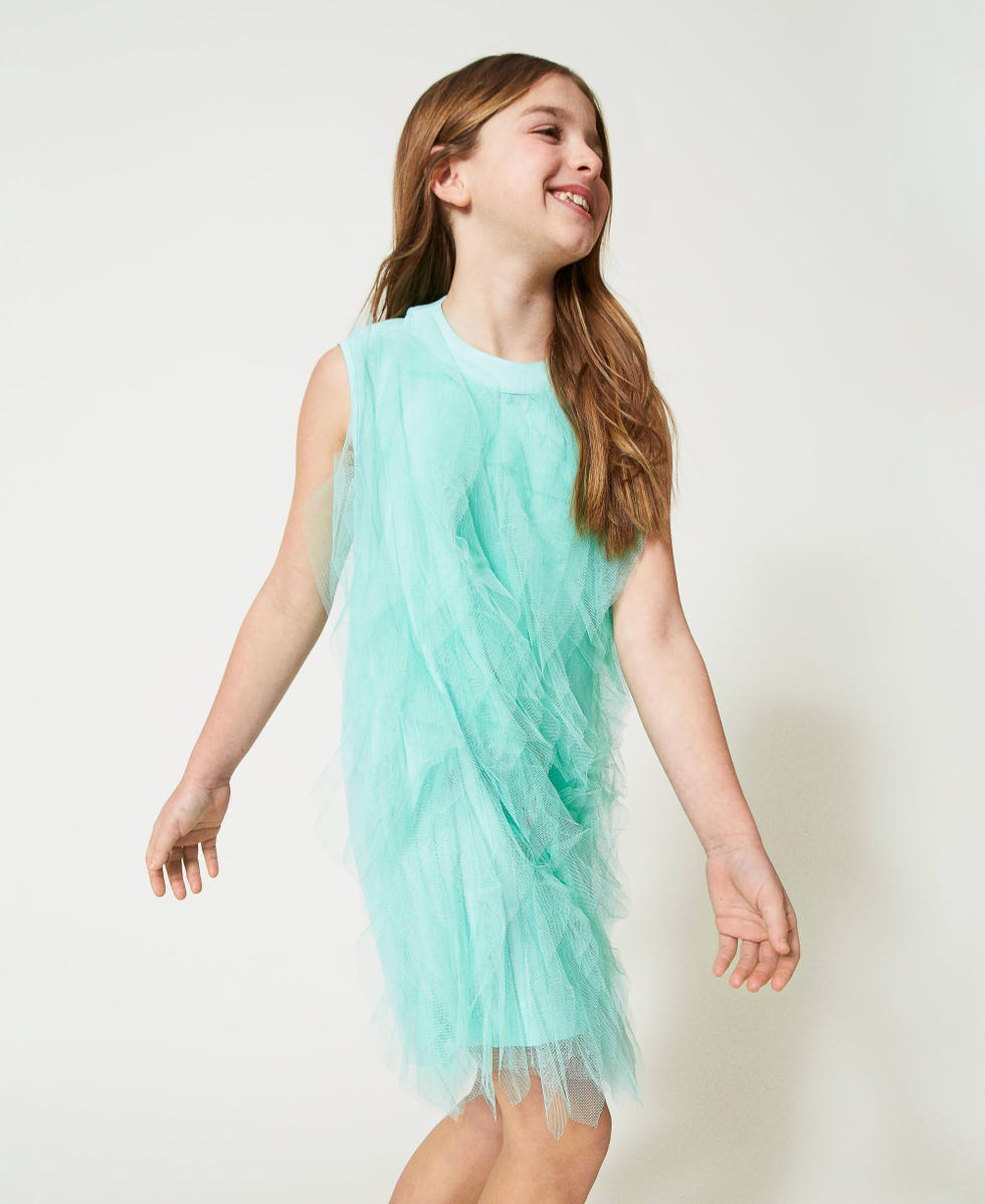 Short dress with cascading tulle flounces