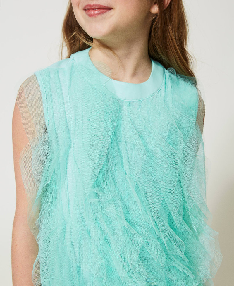 Короткое платье с волнистыми оборками из тюля Молочный мятно-зеленый Девочка 231GJ2Q8A-05