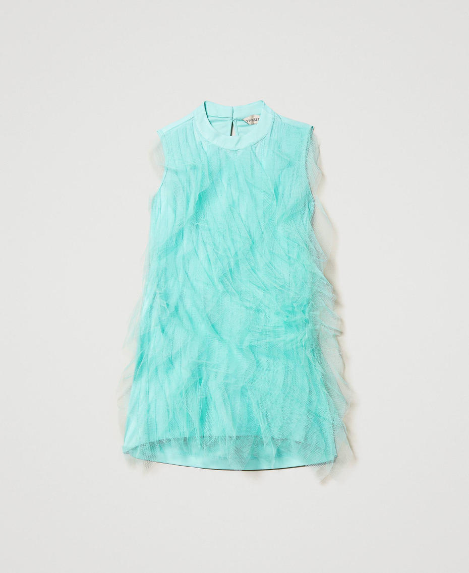 Короткое платье с волнистыми оборками из тюля Молочный мятно-зеленый Девочка 231GJ2Q8A-0S
