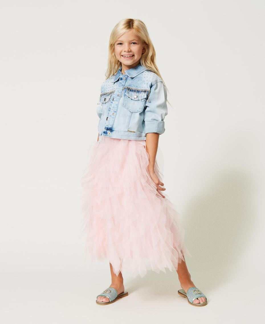 Long skirt with cascading tulle flounces Pastel Pink Girl 231GJ2Q8B-01