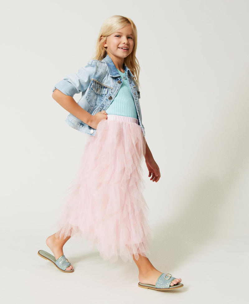 Long skirt with cascading tulle flounces Pastel Pink Girl 231GJ2Q8B-02