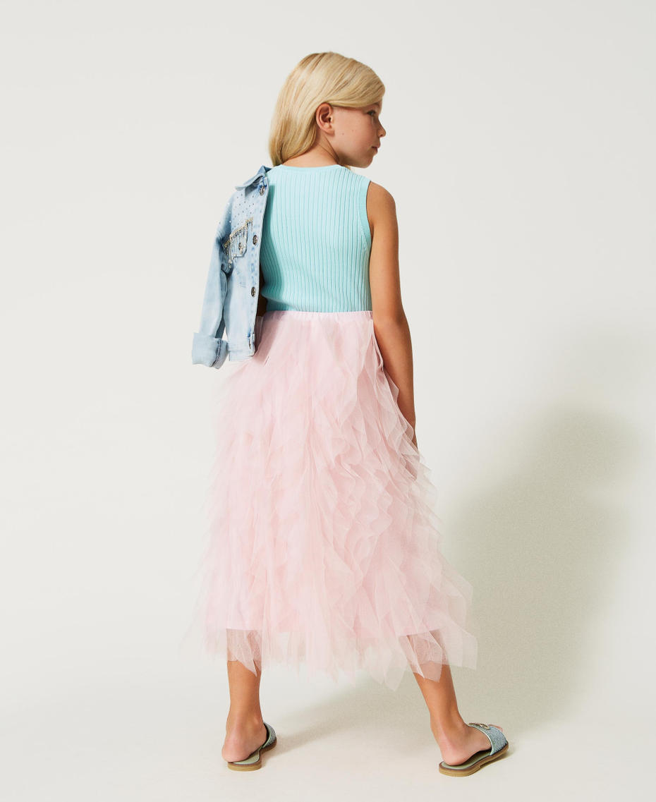 Long skirt with cascading tulle flounces Pastel Pink Girl 231GJ2Q8B-03