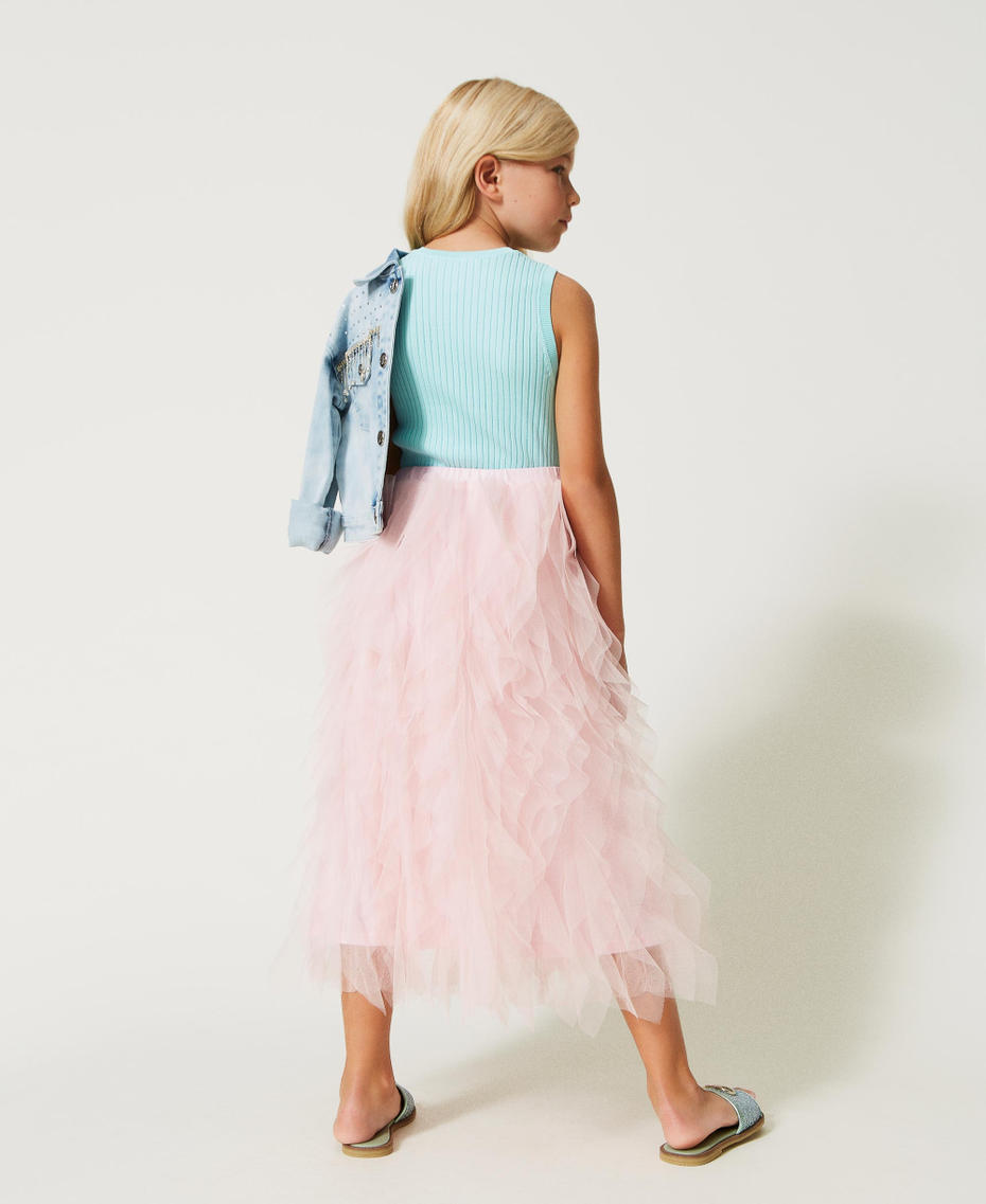 Long skirt with cascading tulle flounces