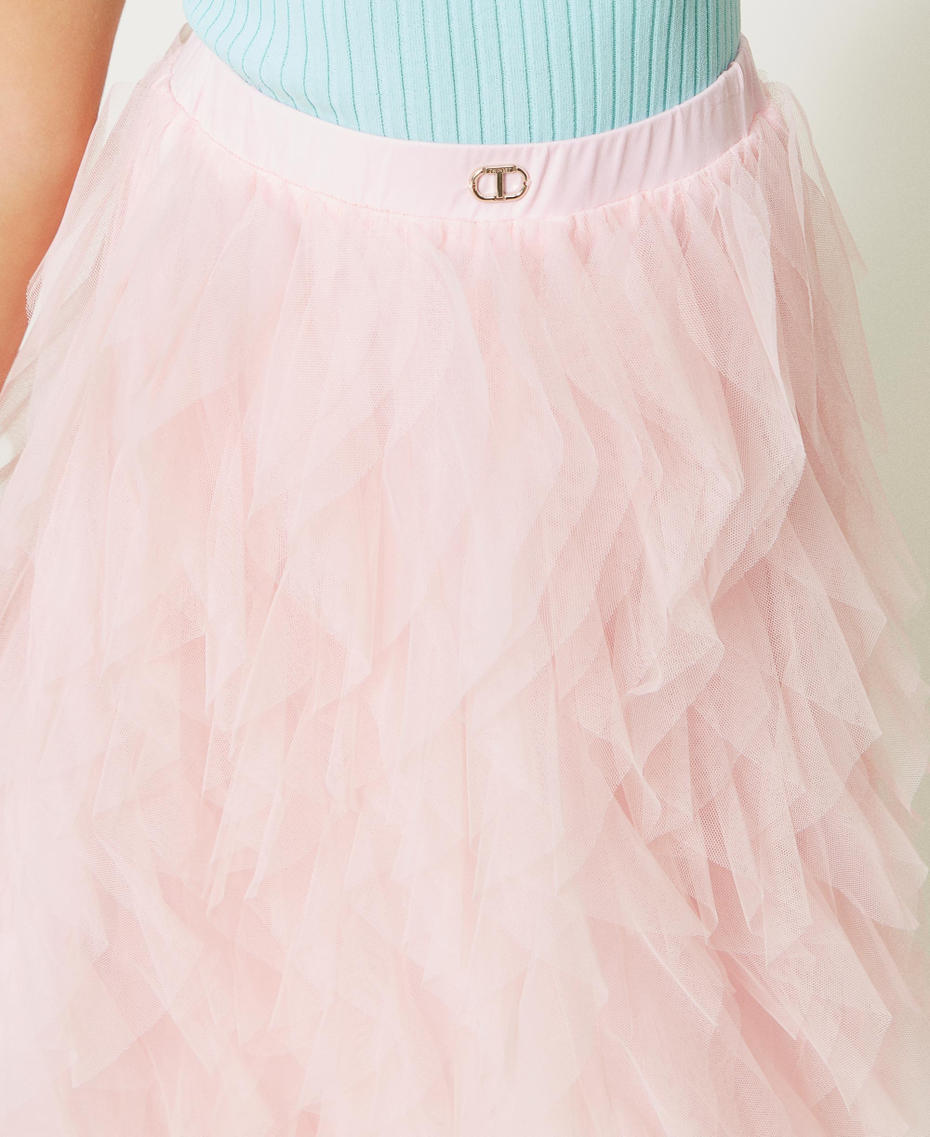 Long skirt with cascading tulle flounces Pastel Pink Girl 231GJ2Q8B-04