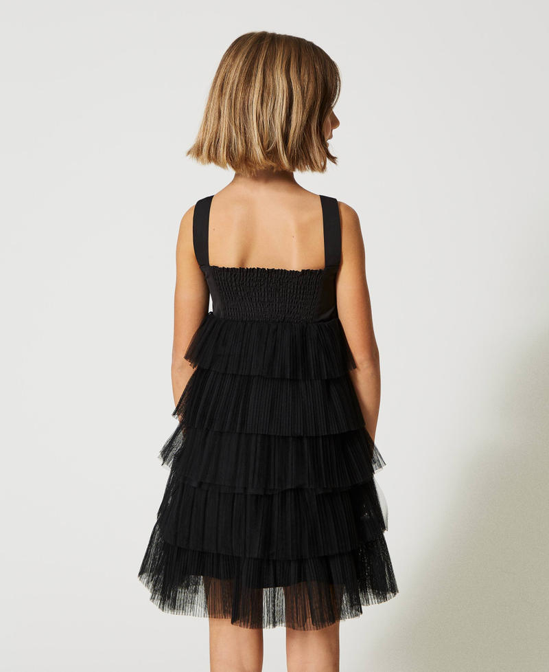 Short flounced pleated tulle dress Black Girl 231GJ2Q90-03