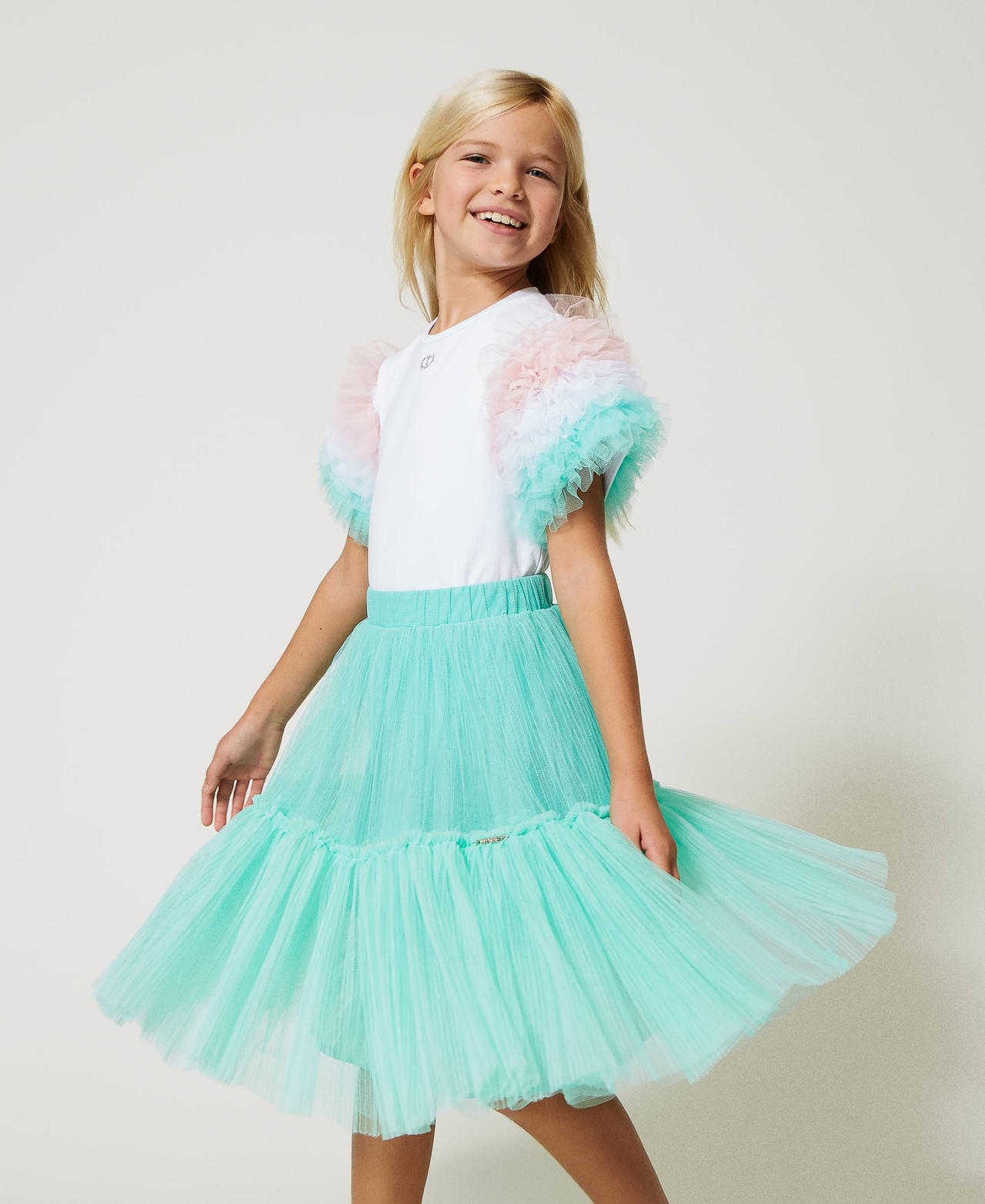 Pleated tulle skirt with flounce