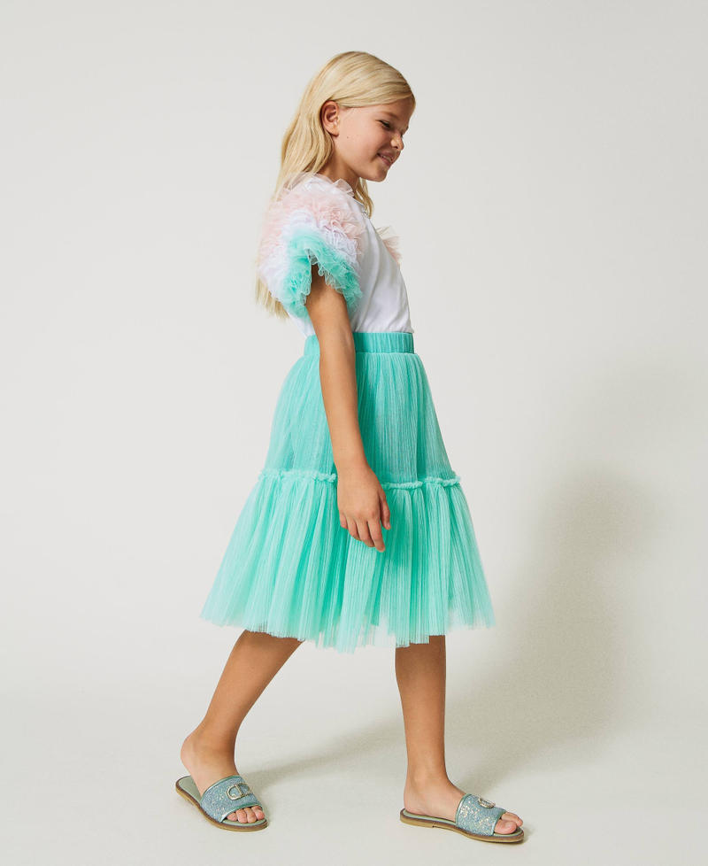 Pleated tulle skirt with flounce Milk-Mint Girl 231GJ2Q94-02