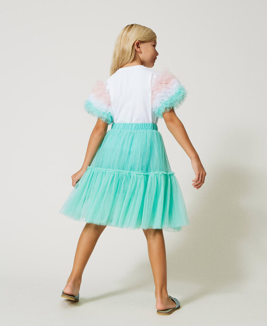 Pleated tulle skirt with flounce