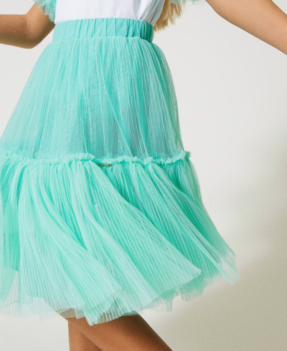 Pleated tulle skirt with flounce