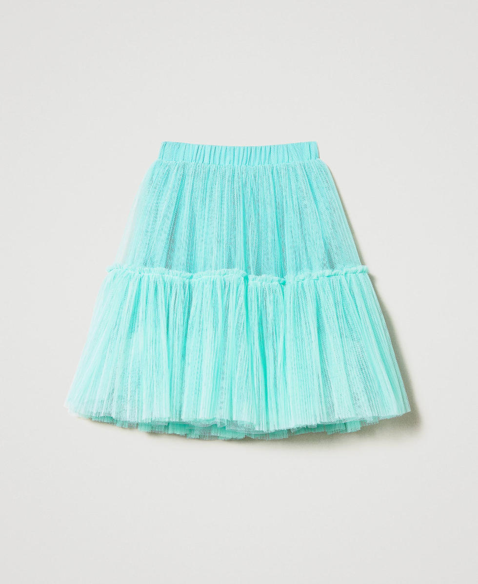 Pleated tulle skirt with flounce