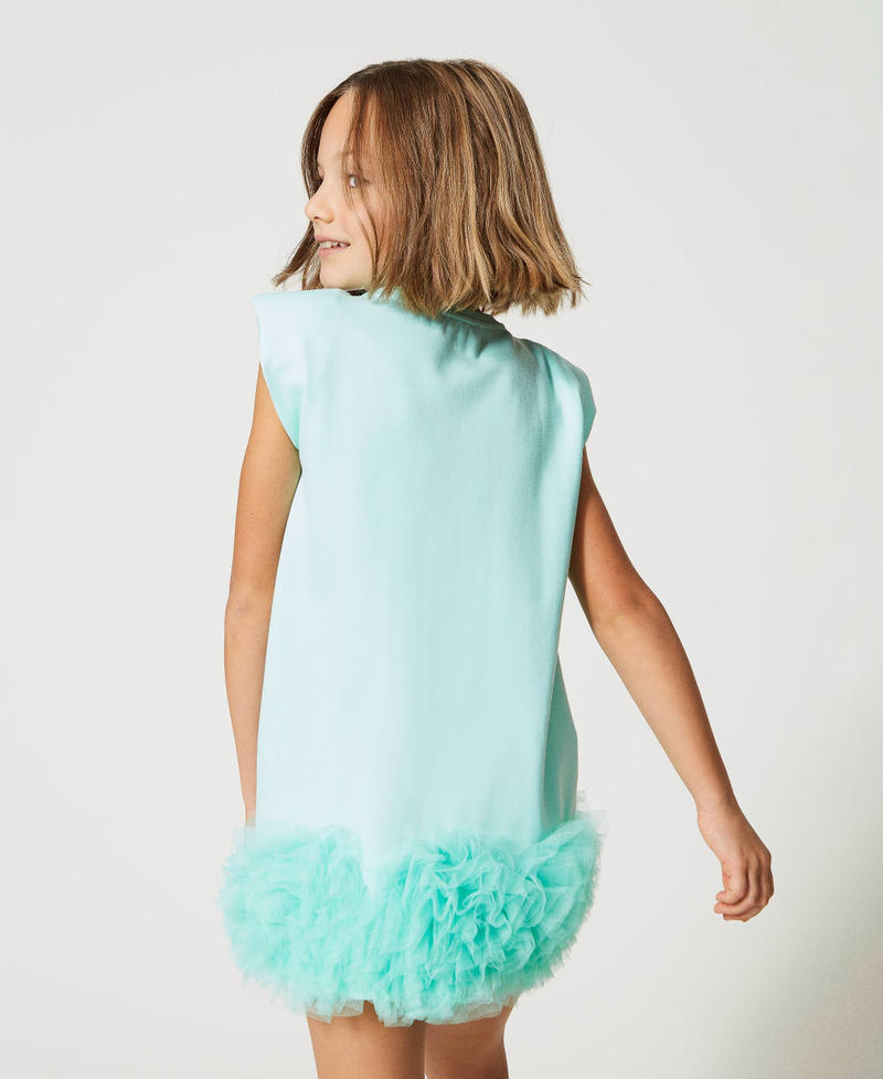 Short dress with padded shoulders and tulle flounces Milk-Mint Girl 231GJ2Q9B-03