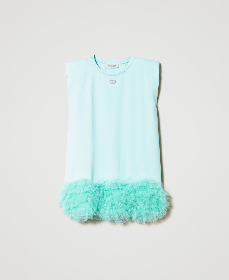 Abito corto con spalline e balze di tulle