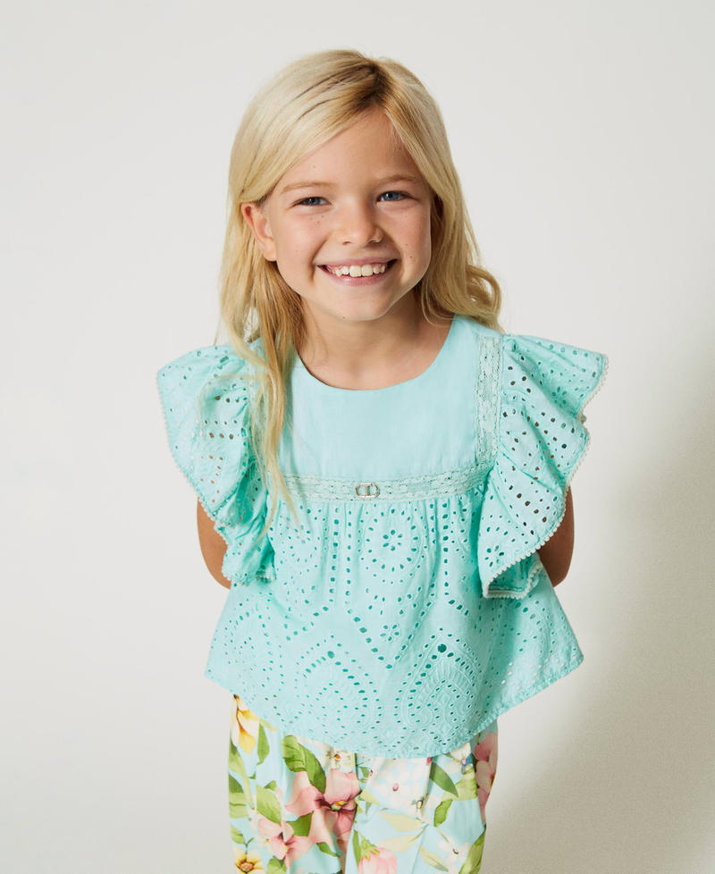 Muslin top with broderie anglaise embroidery Milk-Mint Girl 231GJ2QAB-01