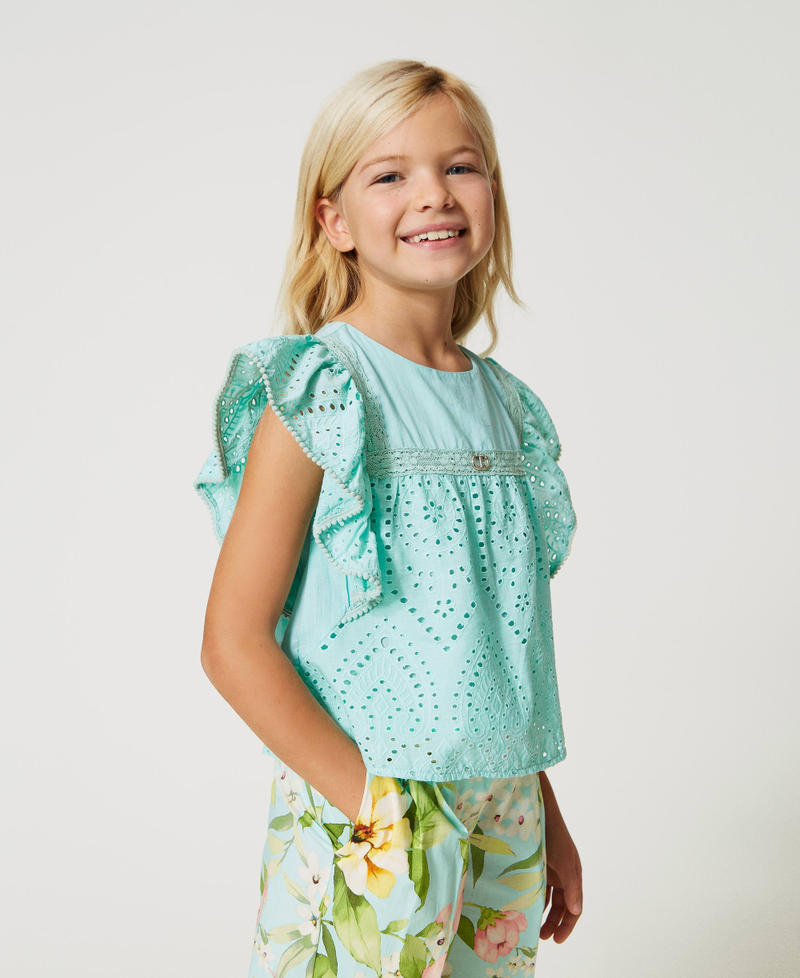 Muslin top with broderie anglaise embroidery Milk-Mint Girl 231GJ2QAB-02