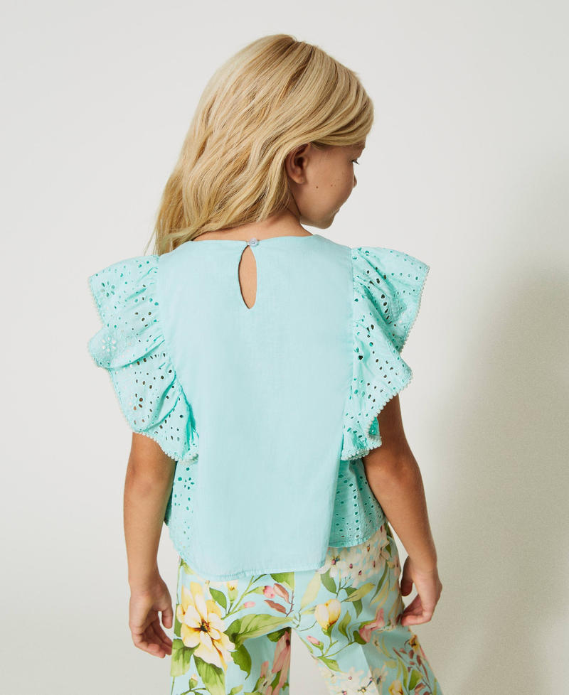 Muslin top with broderie anglaise embroidery Milk-Mint Girl 231GJ2QAB-03