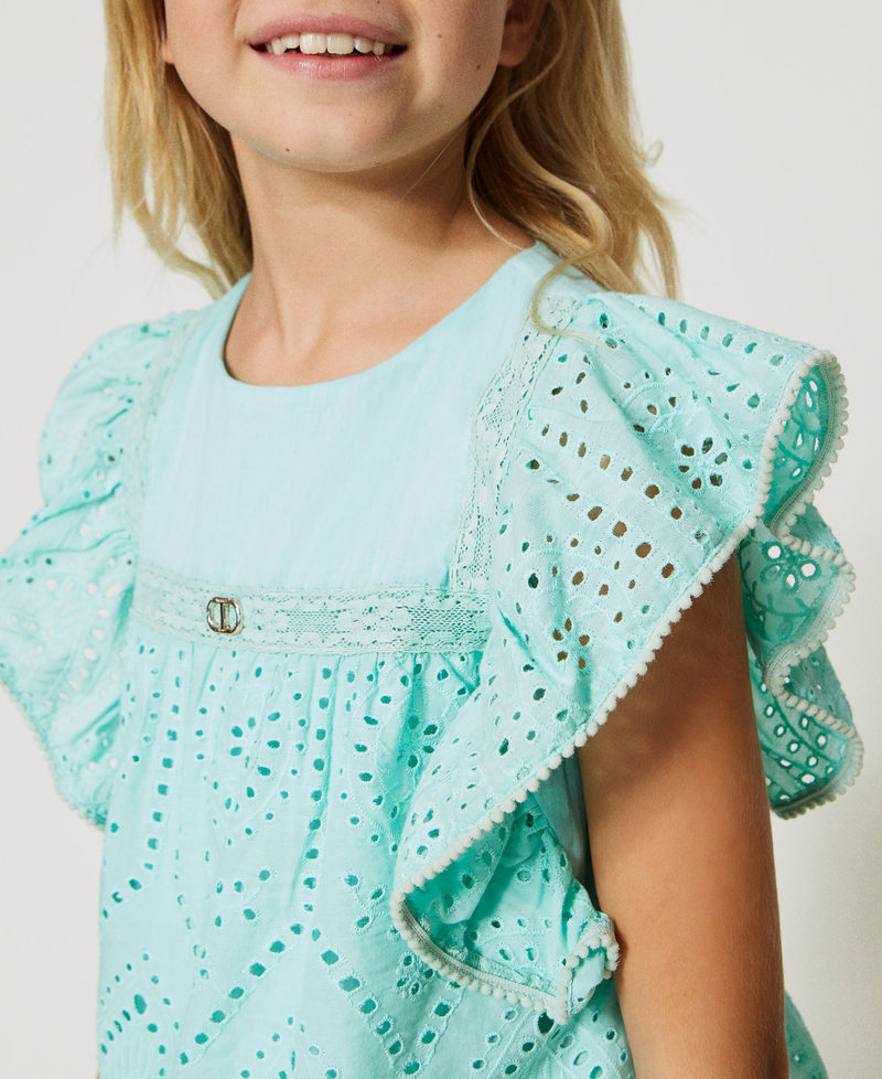 Muslin top with broderie anglaise embroidery Milk-Mint Girl 231GJ2QAB-04