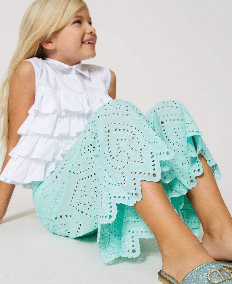 Muslin trousers with broderie anglaise Milk-Mint Girl 231GJ2QAD-01