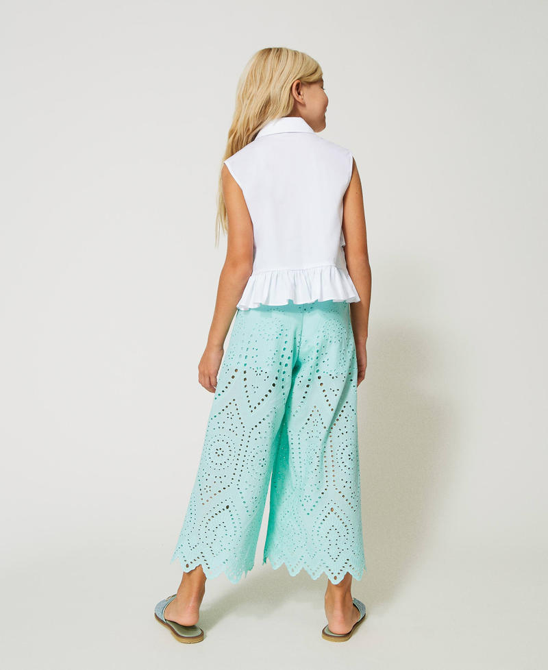 Muslin trousers with broderie anglaise Milk-Mint Girl 231GJ2QAD-04