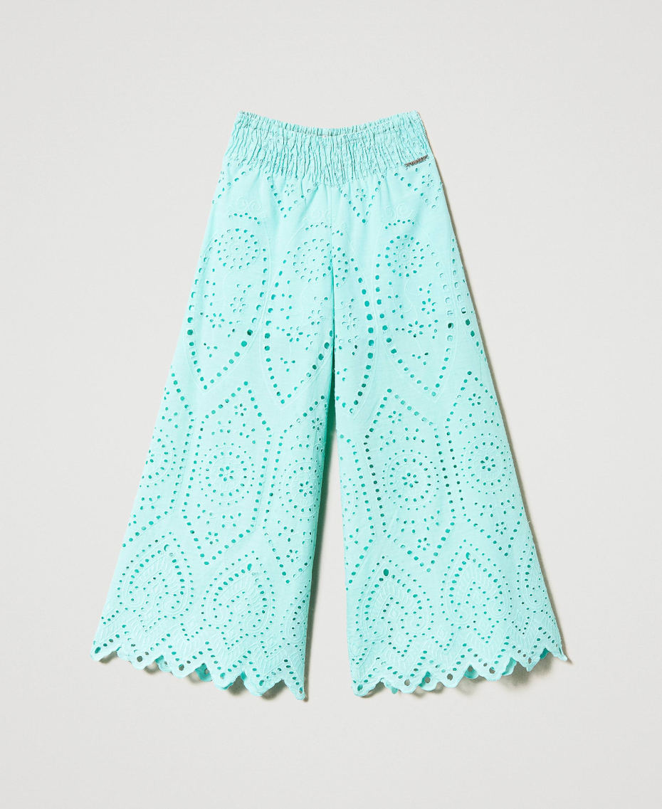 Muslin trousers with broderie anglaise Milk-Mint Girl 231GJ2QAD-0S