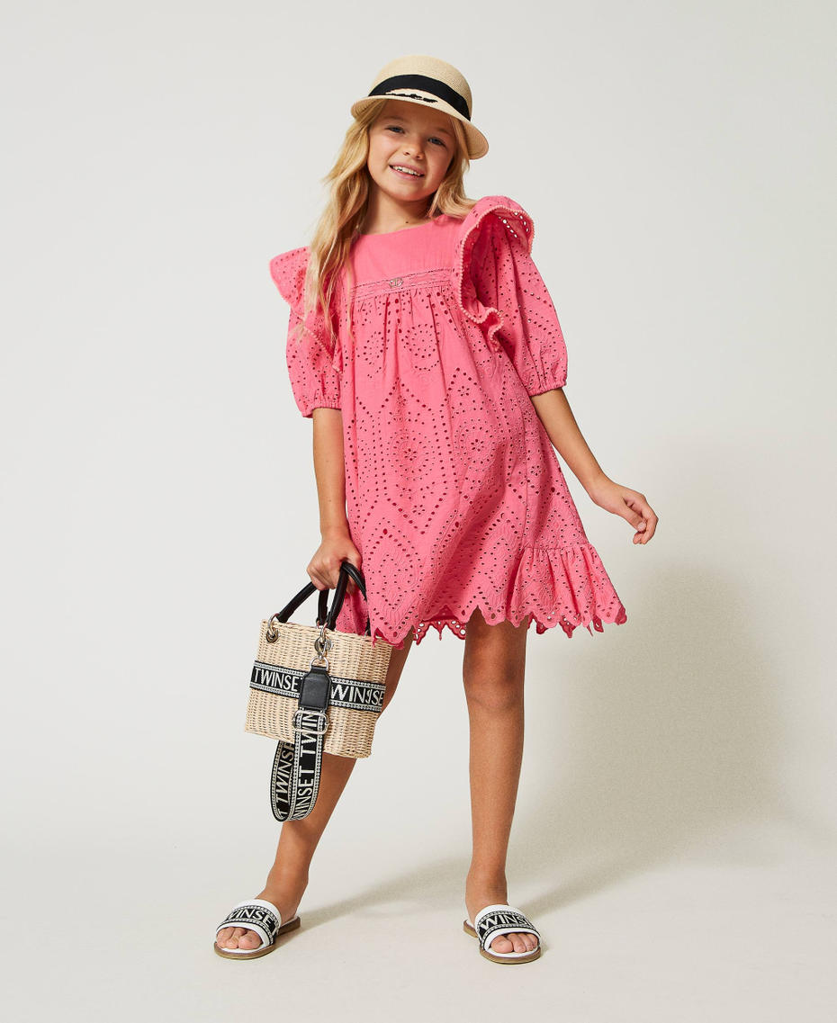Short muslin dress with broderie anglaise