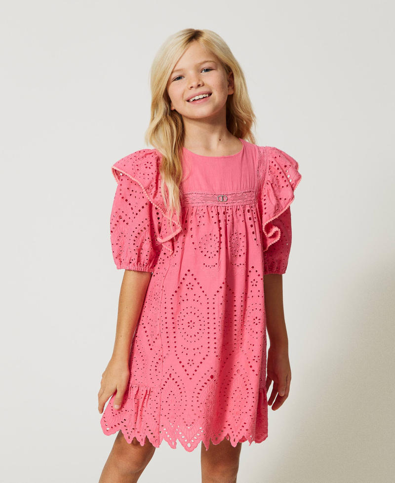 Short muslin dress with broderie anglaise